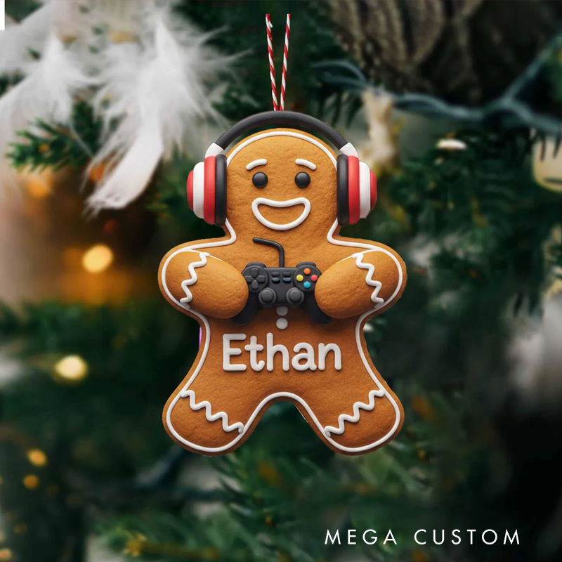 Personalized Gamer Gingerbread Ornament Video Game Player Christmas Gift for Gamer Geek Lover
