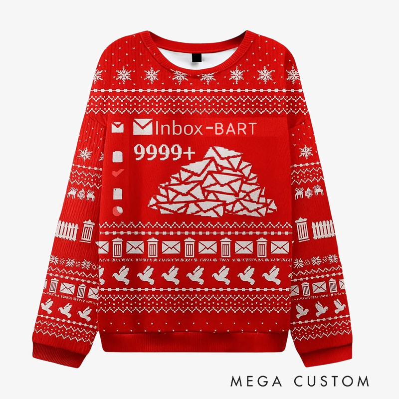 Personalized Inbox 9999+Ugly Christmas Sweaters Funny Work Jumper Sweater Tech Office Holiday Gift Email Pile Programmer Nerd Ugly Christmas Sweaters 