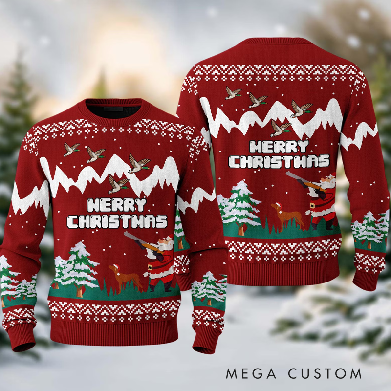 Personalized Duck Hunting Merry Christmas Ugly Sweater Hunting Xmas Sweater Christmas Gift for Men Dad Husband Hunter
