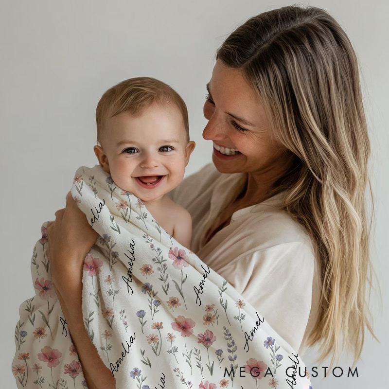 Personalized Wildflower Blanket Custom Name Blanket Gift for Kids Gardening Lovers Gift 