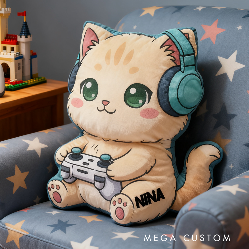 Personalized Cute Cat Gamer Pillow for Cat Lovers and Gamers Pillow Kawaii Funny Gamer Gift for Geek