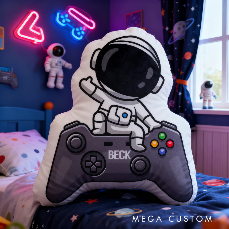 Personalized Astronaut Gamer Pillow for Kid Game Space Enthusiasts Gift for Geek Game Lover