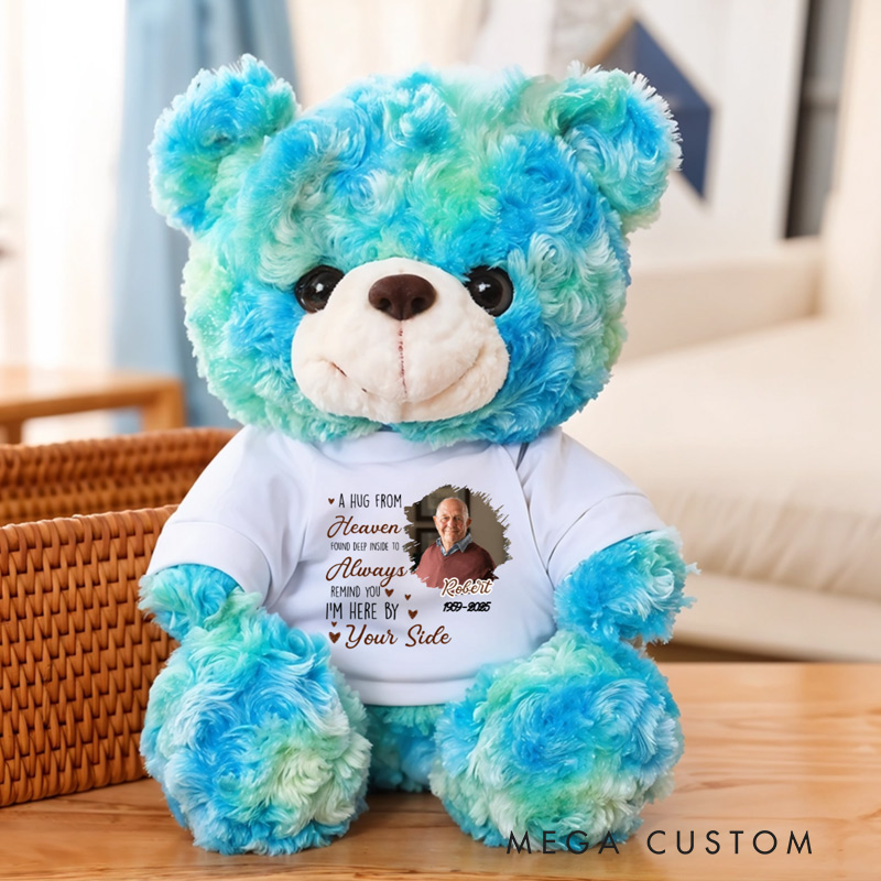 Personalized Teddy Bear with Photo Shirt A Hug From Heaven Memorial Bear Heaven Sent Plush Soft Toy New Baby Keepsake Condolence Gift