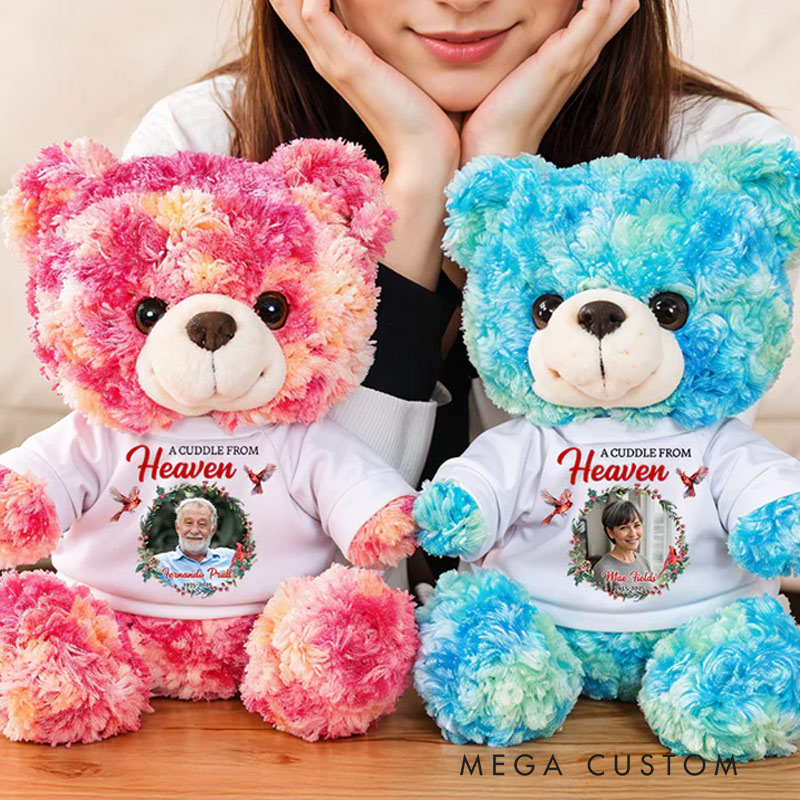 Personalized Teddy Bear with Photo Shirt A Cuddle From Heaven  Memorial Bear Heaven Sent Plush Soft Toy for New Baby Condolence Gift