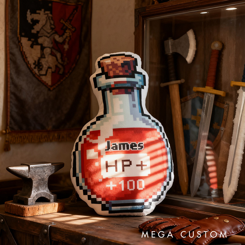 Personalized Graphic 3D Print Pixel Potion Shaped Pillow for Game Lovers Plush Pillow Christmas Gift for Kids