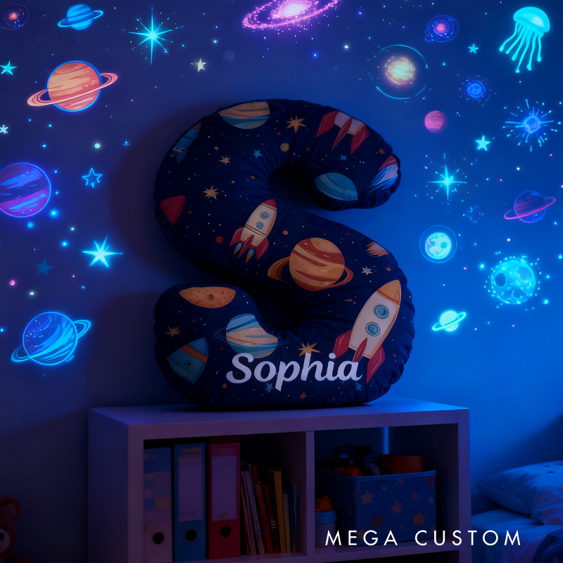 Personalized Space Themed Pillow for Kid Custom Letter Pillow with Name Space Geek Lover Gift