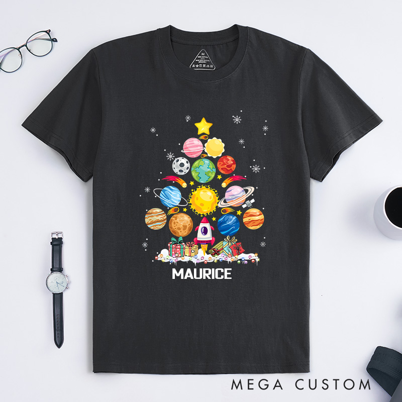 Personalized Solar System Christmas Tree Shirt Funny Planet Shirt Astronomy Universe Shirt Xmas Gifts Geek Lover
