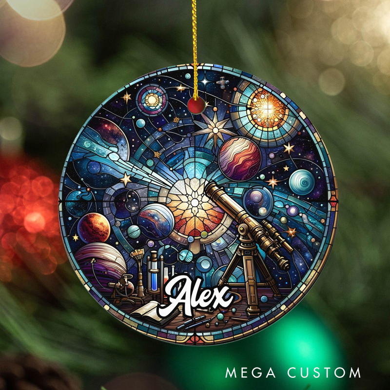 Personalized Custom Telescope Ornament Solar System Christmas Ornament Astronomy Student Ornament Geek Space Galaxy Lover Gift