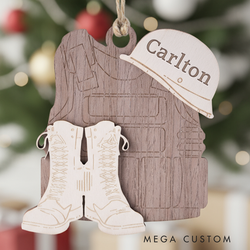 Personalized Military Gear Wooden Christmas Ornament Custom Name Boots Christmas Ornament Xmas Gift