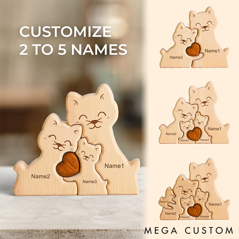 Personalized Wooden Cat Family Puzzle for Family Keepsake Gifts