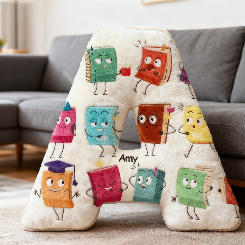 Personalized Alphabet Book Buddy Pillow Graphic 3D Print Custom Name Gift for Reading Lovers