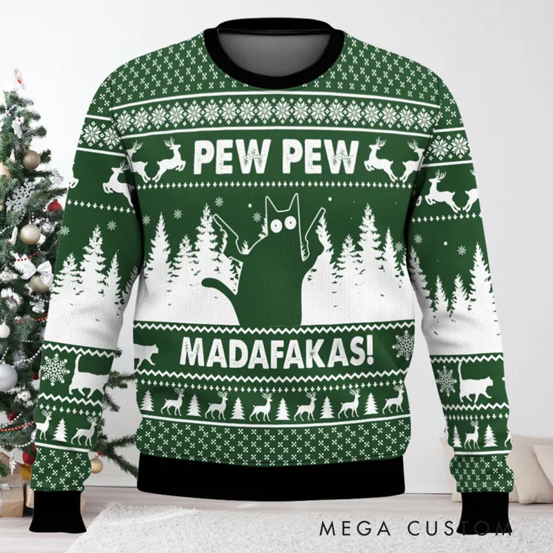 Personalized Funny Cat Ugly Christmas Sweater Cat Meme Xmas Sweatshirt Christmas Gift Idea for Geek
