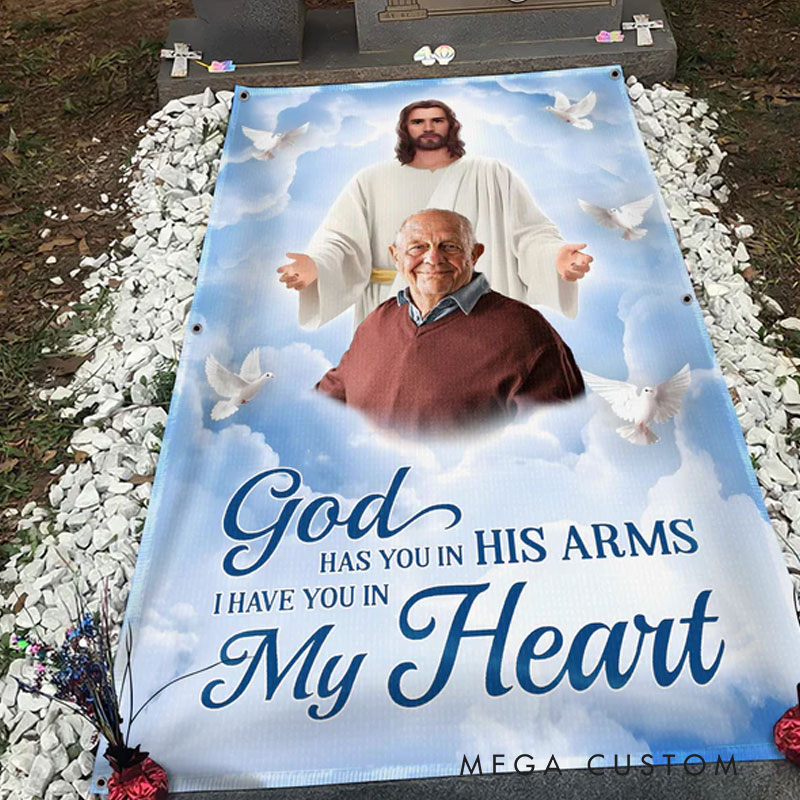 Personalized Photo God Has You in His Arms Memorial Grave Blanket Waterproof Blanket Remembrance Gift 