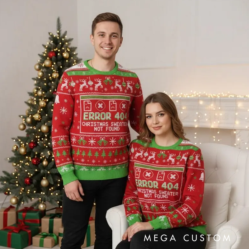Personalized Error 404 Christmas Ugly Sweater Funny Christmas Sweater Geek Holiday Sweater for Men and Women Xmas Gift