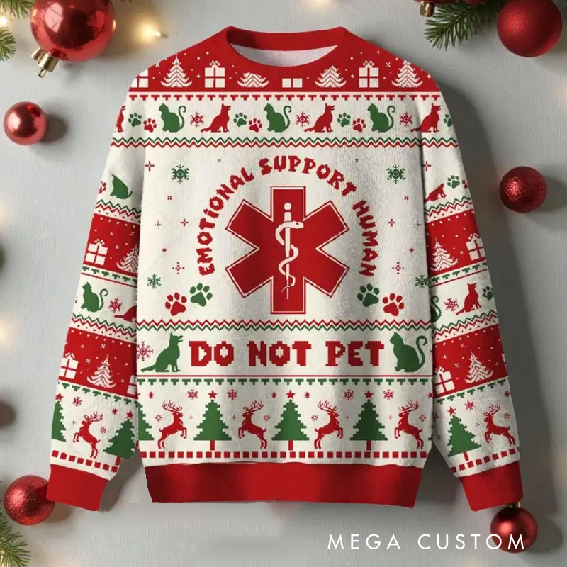 Personalized Emotional Support Human Christmas Sweater Funny Christmas Ugly Sweater for Geek