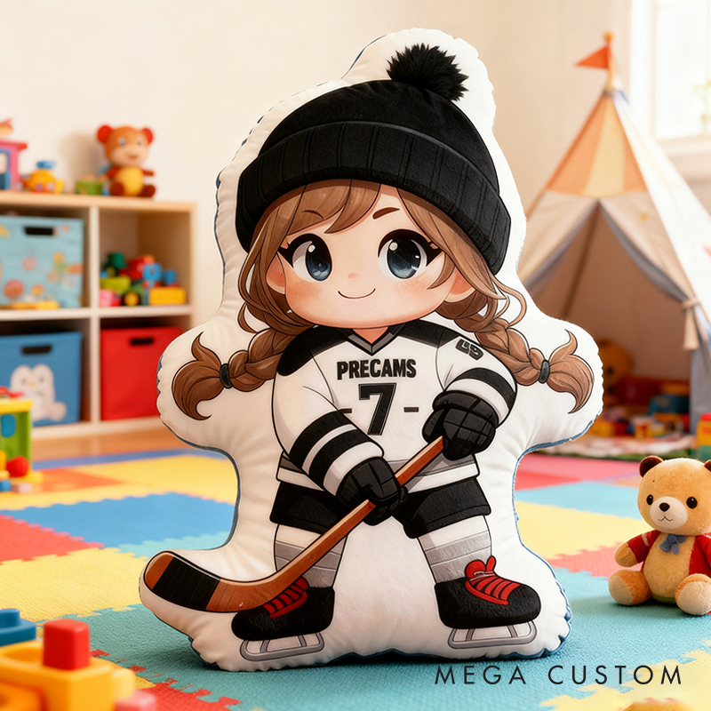 Personalized Cute Ice Hockey Pillow with Custom Details for Kids Girls and Boys