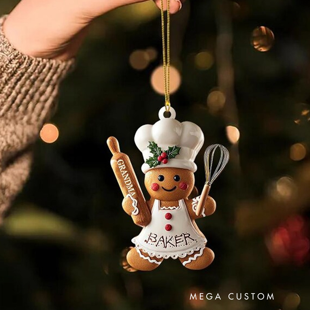 Personalized Cute Gingerbread Chef Christmas Ornament Gingerbread Baker Decor Custom Christmas Tree Decor for Baker Xmas Gift