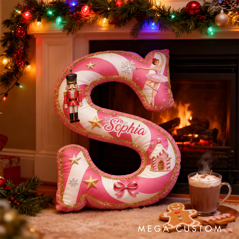 Personalized Nutcracker Ballet Candy Alphabet Shaped Pillow for Dance Lovers Initial Pillow Christmas Gift for Kids