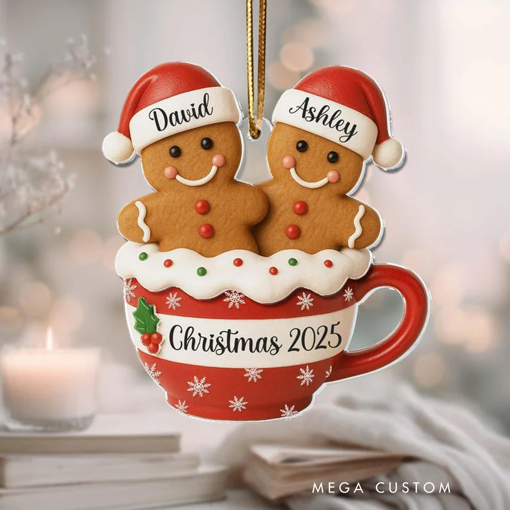 Personalized Gingerbread Couple 2025 Christmas Ornament for New Couple Keepsake Baker Acrylic Christmas Decoration Baking Lover Christmas Gift