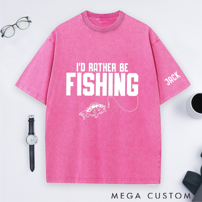 Personalized Fishing T-Shirt I'd Rather Be Fishing T-Shirt Custom Name Fisherman Gift Comfortable Gift for Fishing Lovers