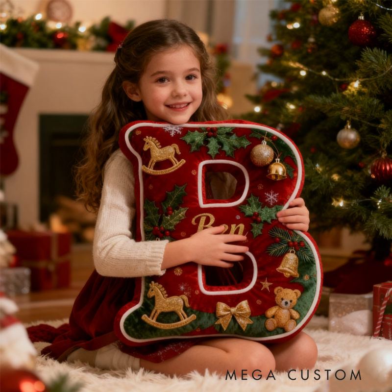 Personalized Christmas Letter Pillow Festive Holiday Decor Graphic 3D Print Cozy Custom Cushion for Living Room Soft Decorative Gift for Kids Family