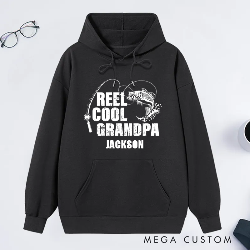 Personalized Fishing Hoodie Fishing Birthday Gift Father's Day Gift Reel Cool Design Custom Name Perfect Gift for Fishing Enthusiast Grandpa Dad Husband