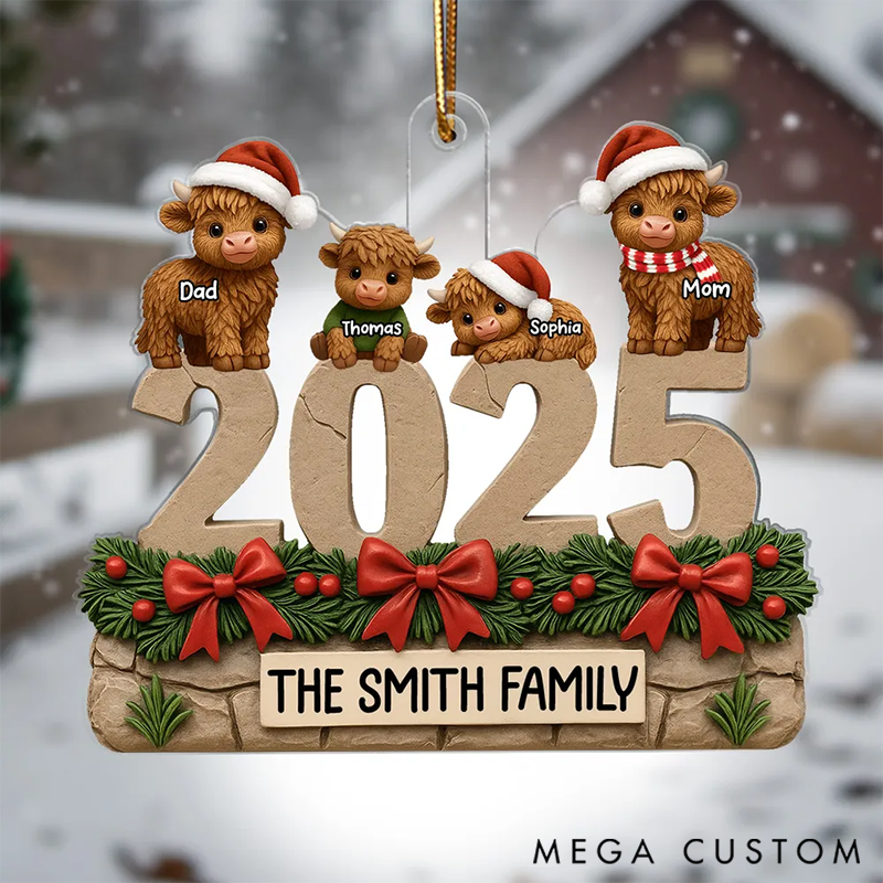Personalized Highland Cows Family Dad Mom Kids Christmas Ornaments Gift for Family