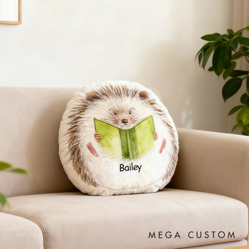 Personalized Hedgehog Reading Companion Pillow Graphic 3D Print Gift for Reading Lovers