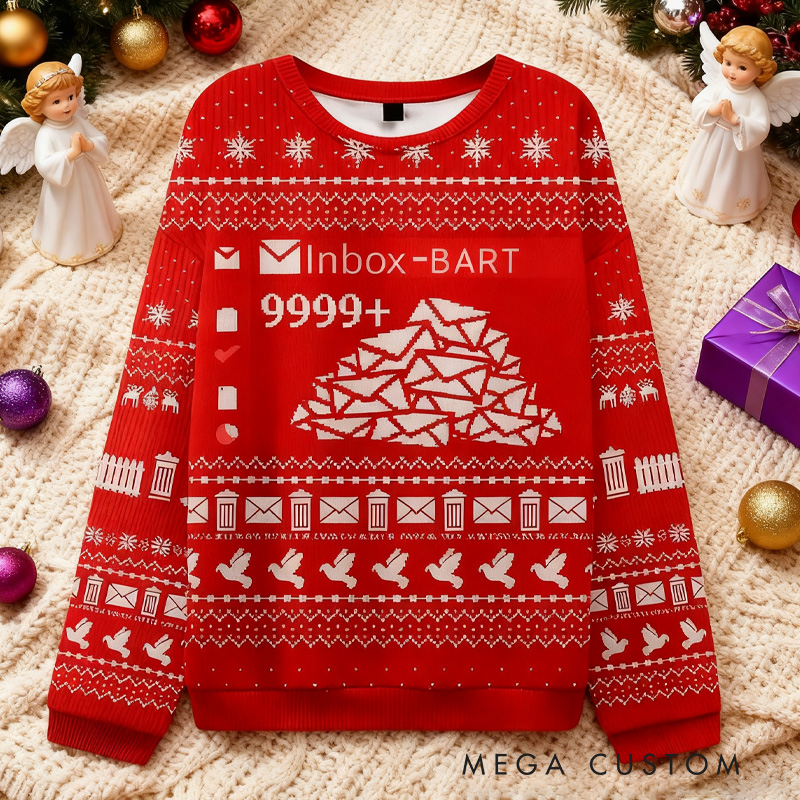 Personalized Inbox 9999+Ugly Christmas Sweaters Funny Work Jumper Sweater Tech Office Holiday Gift Email Pile Programmer Nerd Ugly Christmas Sweaters 