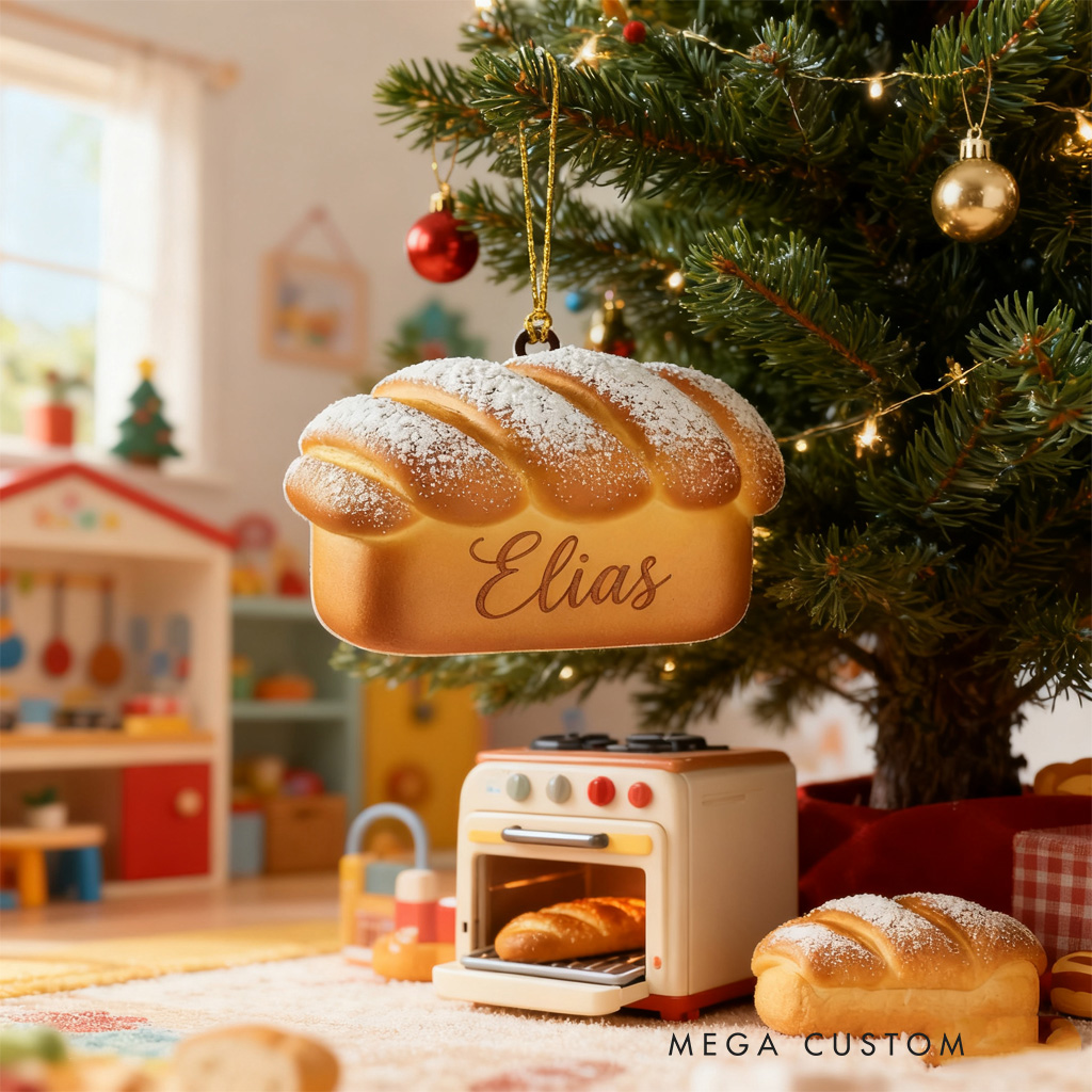 Personalized Bread Loaf Christmas Ornament 2D Acrylic Tree Hanging Decor Food Lover Hanging Ornament Gift For Baker Baking Lover Christmas Gift