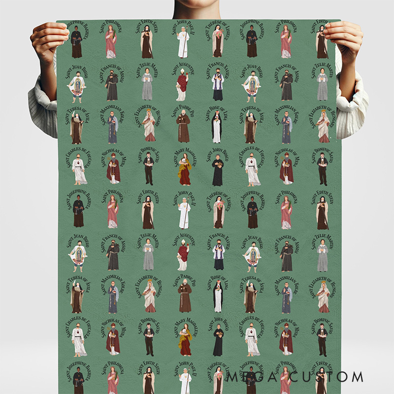 Personalized Catholic All Saints Soft Throw Blanket with Custom Name Home Decor Gifts for Confirmation First Communion Gift Catholic Gift for Dad