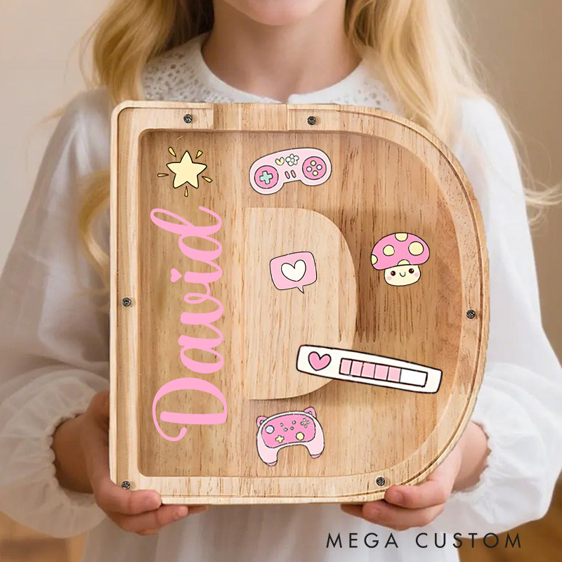 Personalized Large Wooden Kids Letter Piggy Ban Custom Initial Wood Coin Bank Alphabet Letter Bank Money Box Gift for Kids Game Lover