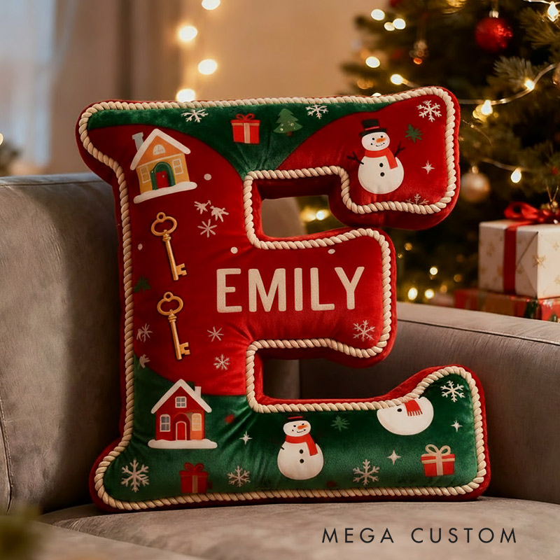 Personalized Christmas Initial Pillow Graphic 3D Print Custom Name Pillow Holiday Gift Cozy Home Accent Soft Cushion Gift for Kids Family