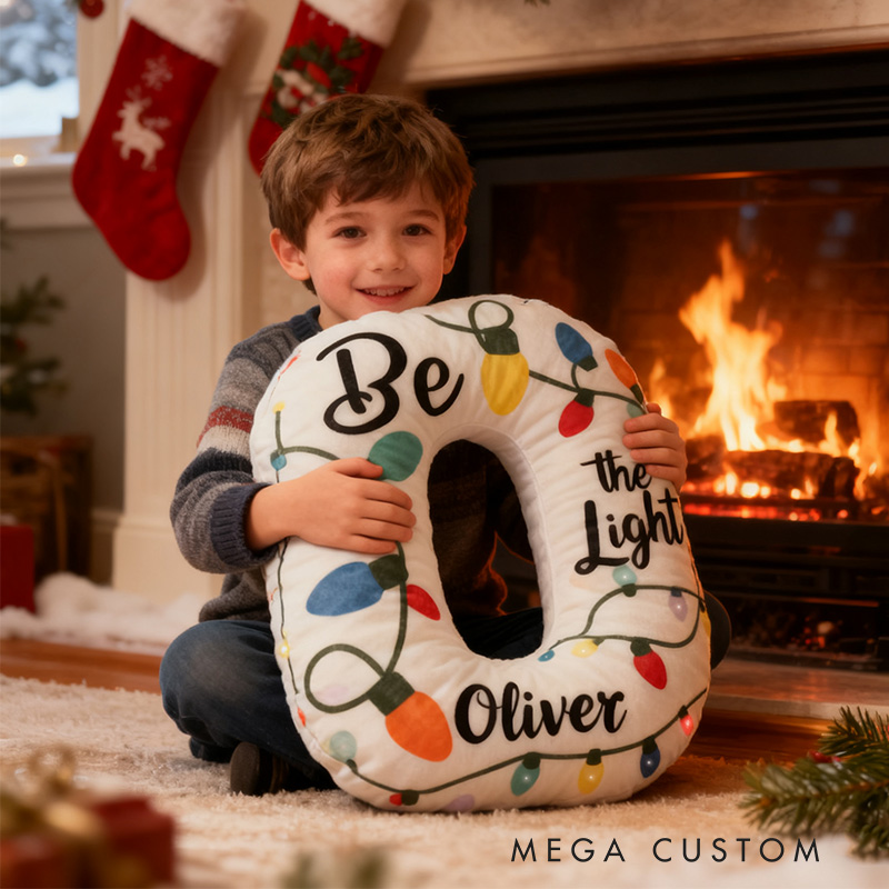 Personalized Be the Light Christmas Letter Pillow with Custom Name Kid Room Decor Religious Gift for Kid Christian Gift for Christmas Graphic 3D Print