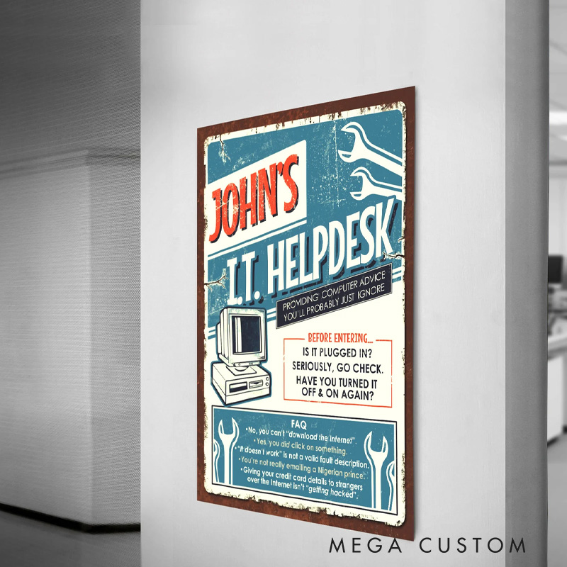 Personalised T Helpdesk Retro Tech Support Funny Poster Computer Programmer Lover Wall Art Gift for Geek Nerd