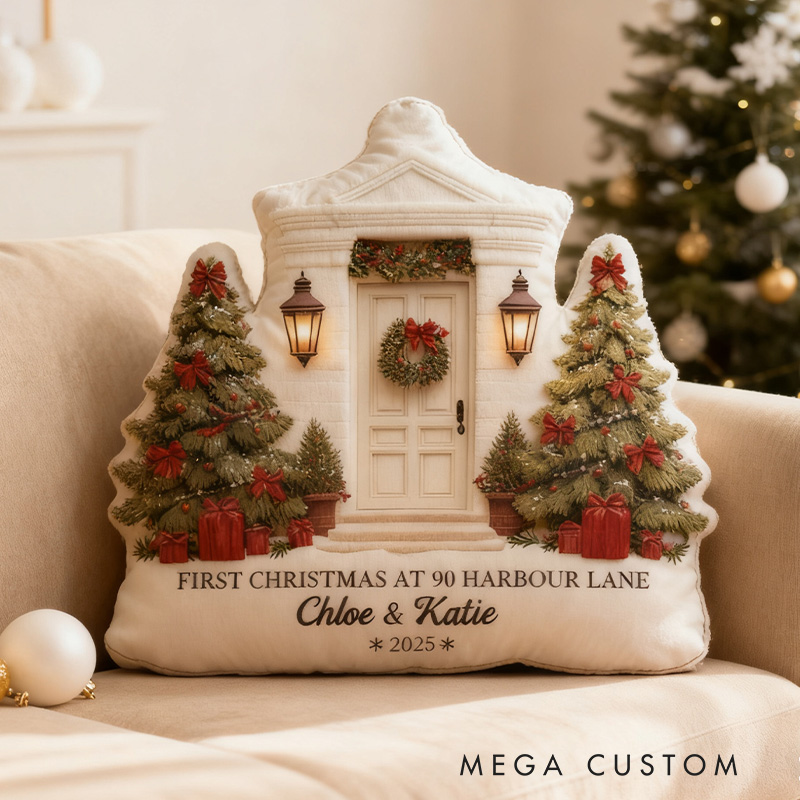 Personalized First Christmas New Home Throw Pillow First Home Pillow Custom House Address Pillow New Home Gift Christmas Gift Housewarming Gift