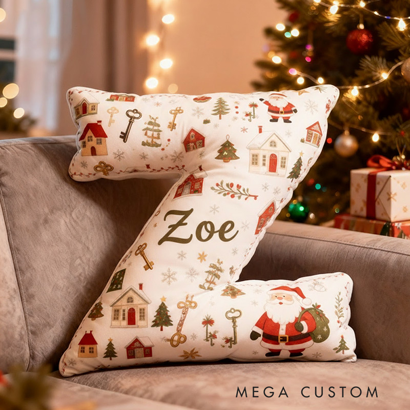 Personalized Christmas Initial Pillow Graphic 3D Print Custom Name Pillow Holiday Gift Cozy Home Accent Soft Cushion Gift for Kids Family Housewarming Gift