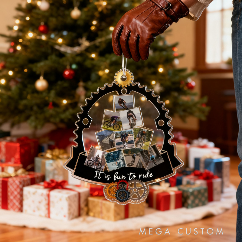 Personalized Custom Photo Gifts Christmas Ornament Christmas Decoration Cycling Ornament Holiday Xmas Gift for Racing Biker Riding Lovers