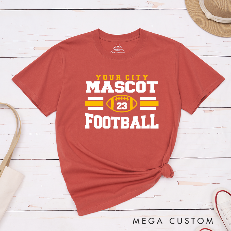 Personalized American Football T-Shirts Featuring Custom Mascot, City and Number