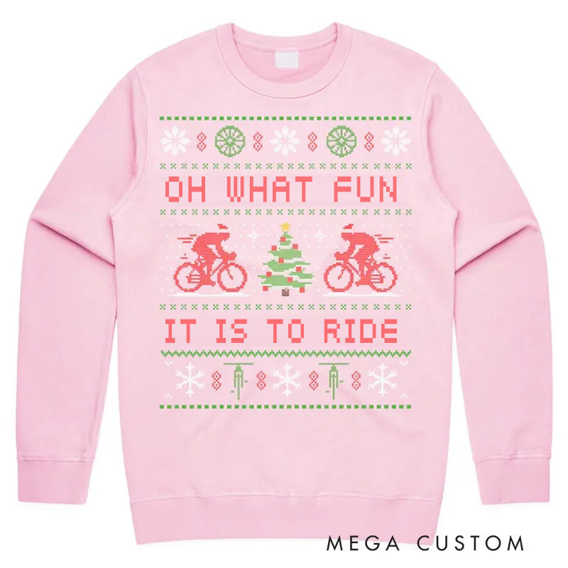 Personalized Ugly Christmas Cycling Sweatshirt Cycling Oh What Fun It Is to Ride Jumper Sweater Sweatshirt Kids Adults Christmas Bicycle Cycle Gift Xmas