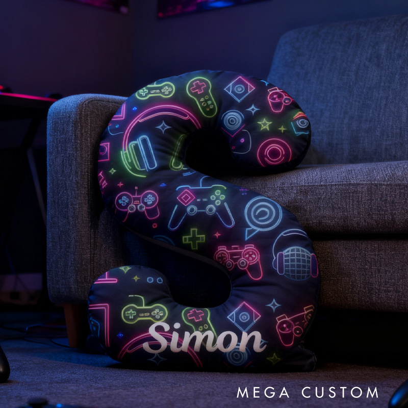 Personalized Neon Gaming Letter Pillow Game Room Decorative Cushions Gift for Game Geek Lover