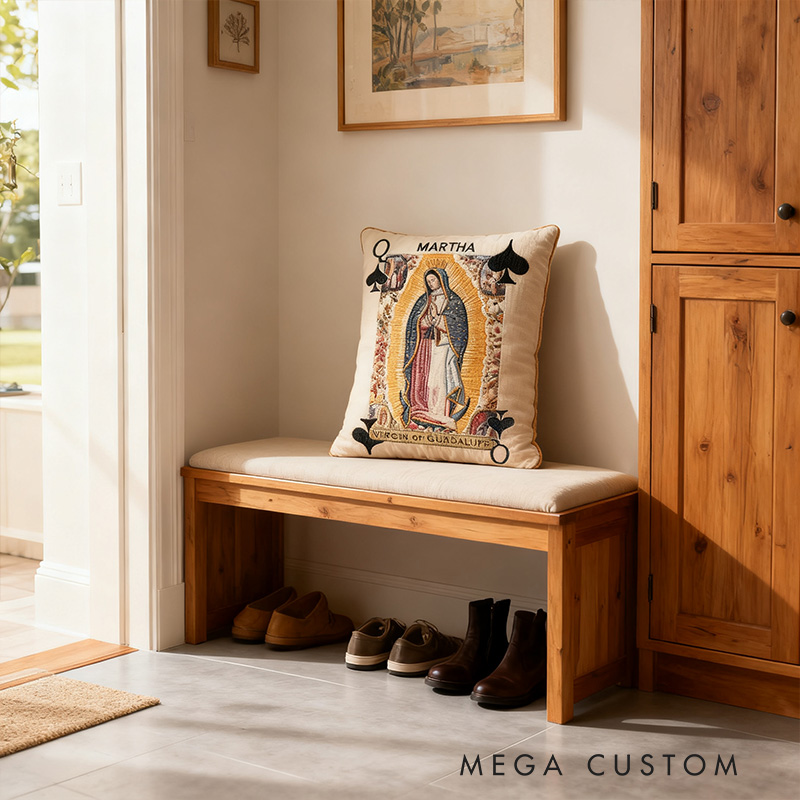 Personalized Virgin of Guadalupe Holy Playing Card Pillow with Custom Name Home Decor Unique Religious Gift Catholic Saints Deck Graphic 3D Print