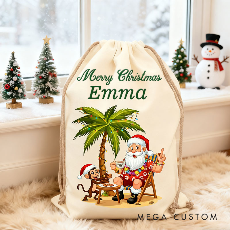 Personalized Tropical Holiday Santa Sack Christmas Sack for Travel Lovers