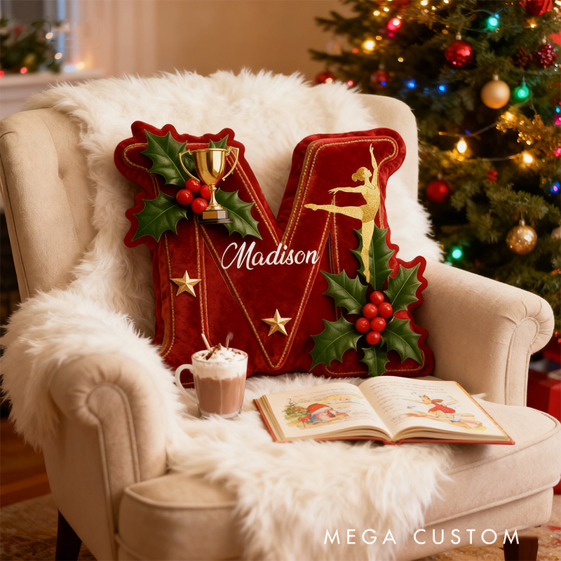 Personalized Graphic 3D Print Merry Christmas Gymnastic Alphabet Shaped Pillow for Gymnastic Lovers Initial Pillow Christmas Gift for Kids