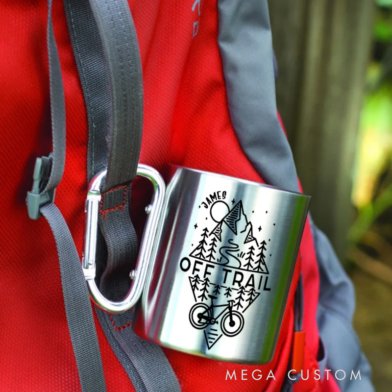 PersonalizedOff Trail Bike Biking Mountain Riding Escape Hiking Carabiner Travel Holiday Camping Stainless Steel Mug Adventure Coffee Cup Tea Mug Gift Birthday for Cycling Riding Lovers