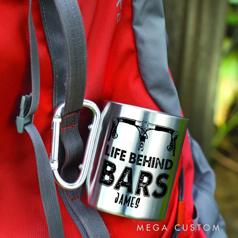 Personalized Riding Escape Hiking Carabiner Life Behind Bar Travel Holiday Camping Stainless Steel Mug Adventure Coffee Cup Tea Mug Gift Birthday for Cycling Riding Lovers