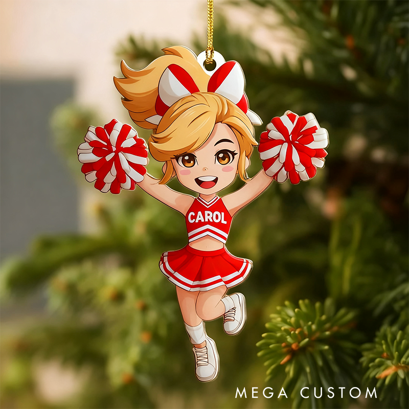 Personalized Acrylic Cheerleader Christmas Ornament with Custom Name and Colors