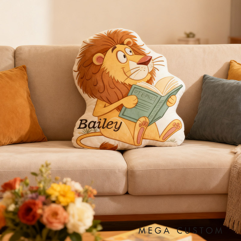 Personalized Lion's Tale Pillow Graphic 3D Print Gift for Reading Lovers