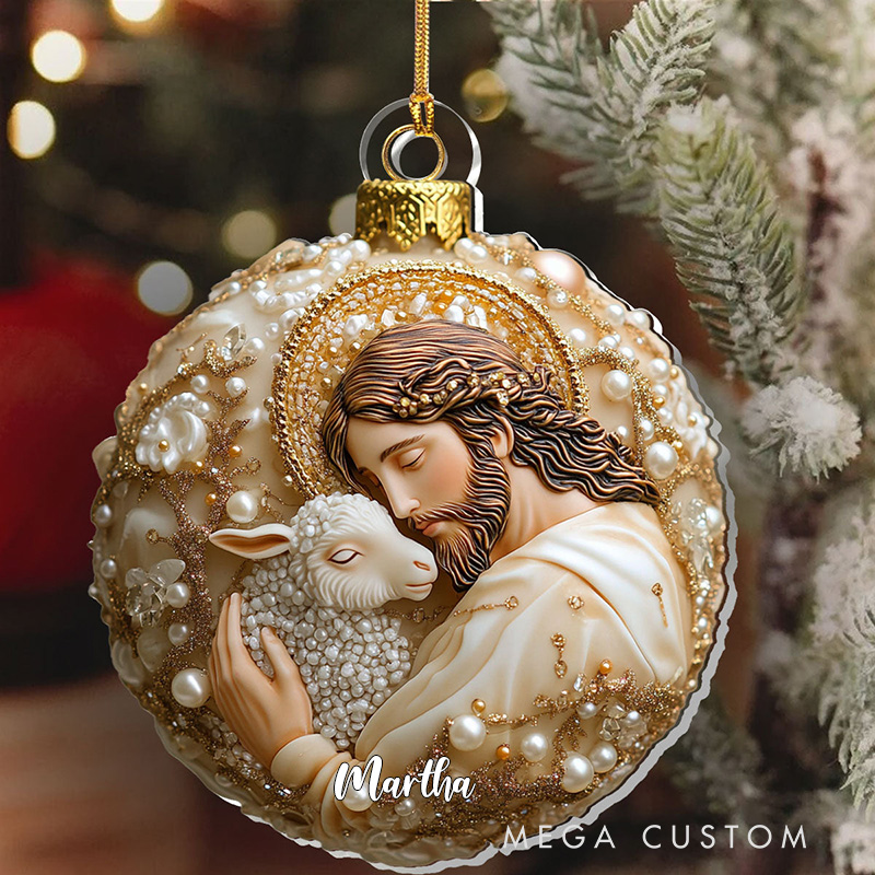 Personalized Jesus the Good Shepherd Acrylic Ornament with Name Jesus Embracing A Lamb Ornament Religious Christian Gift Faith Gift for Christmas