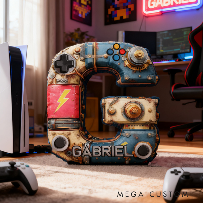 Personalized Graphic 3D Print Steampubnk Controller Alphabet Shaped Pillow for Game Lovers Initial Pillow Christmas Gift for Kids